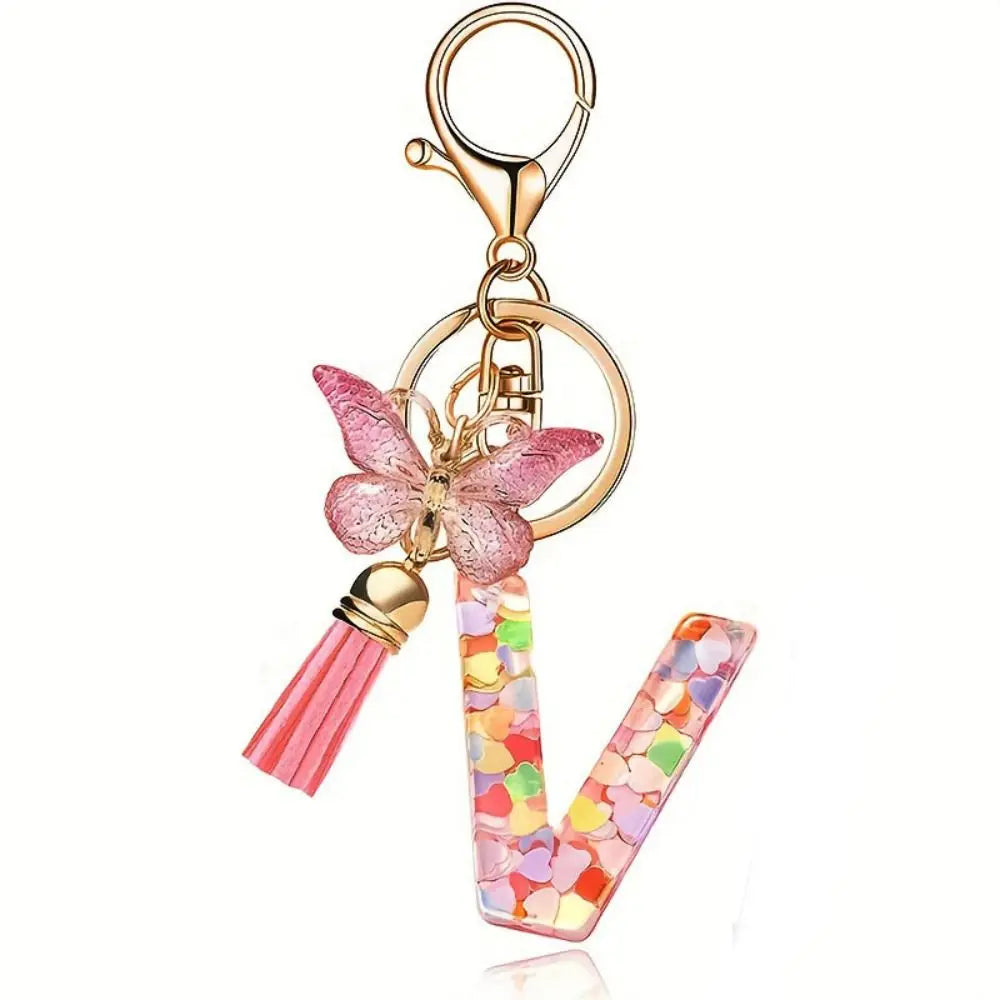 Dreamy 26 Letter Keychain Sequin Alphabet Butterfly Initial Keyring