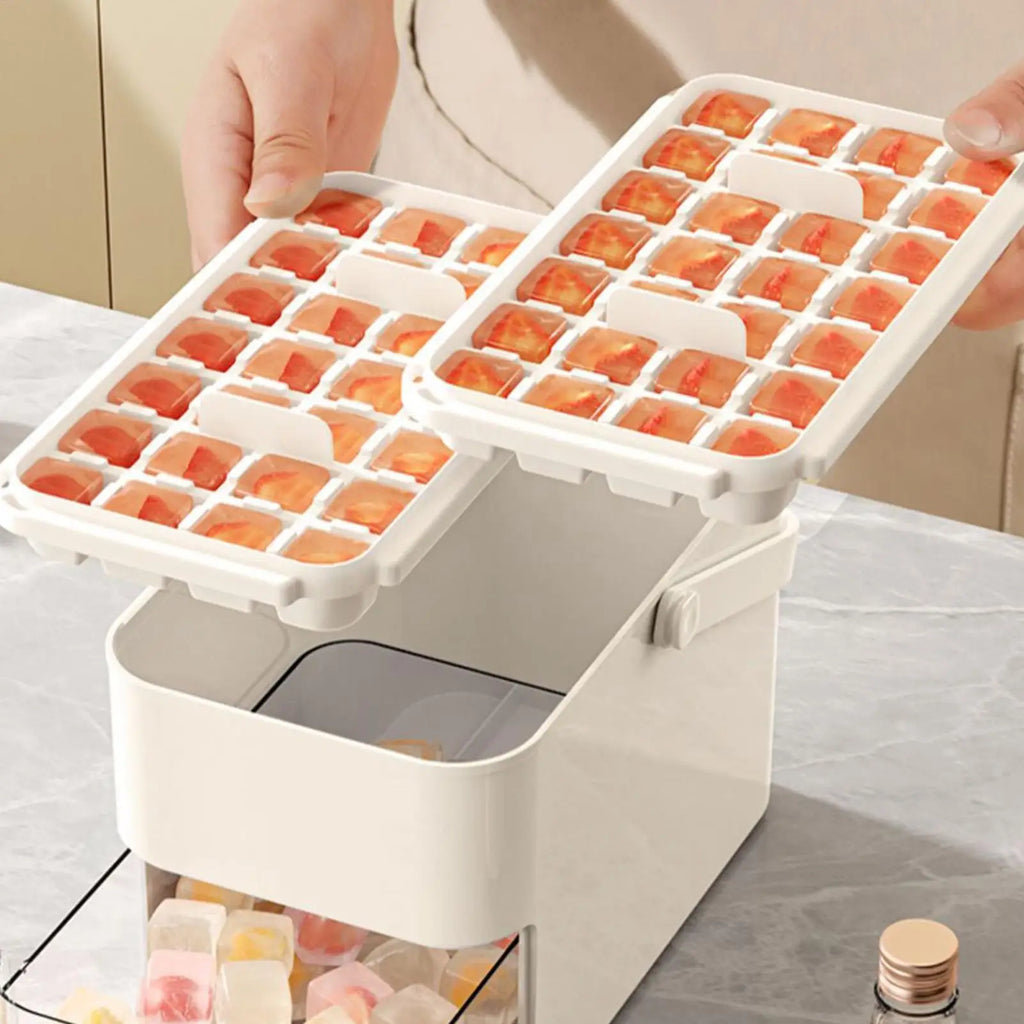 Ice Tray Box 56-Cavity Reusable Double-layer Press Lid Portable Maker