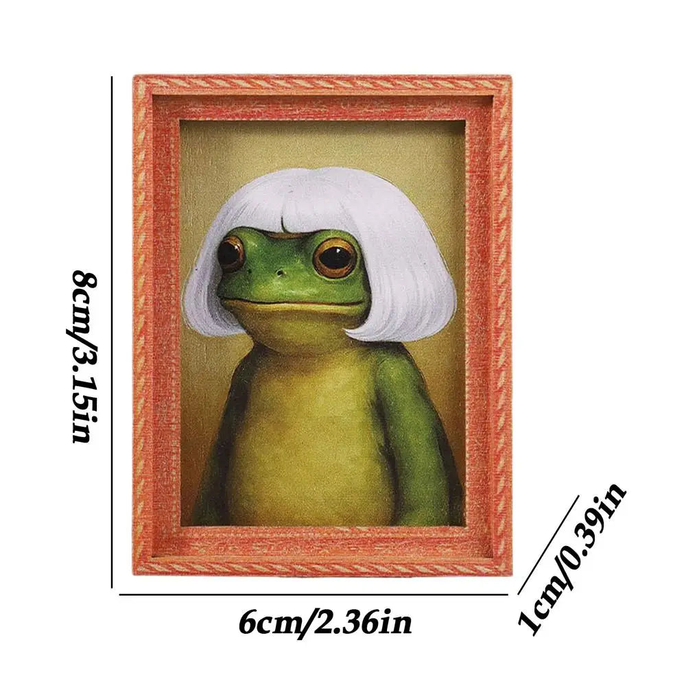 Funny Frog Magnet Wooden Small Cute Home Supplies Retro Framed Art