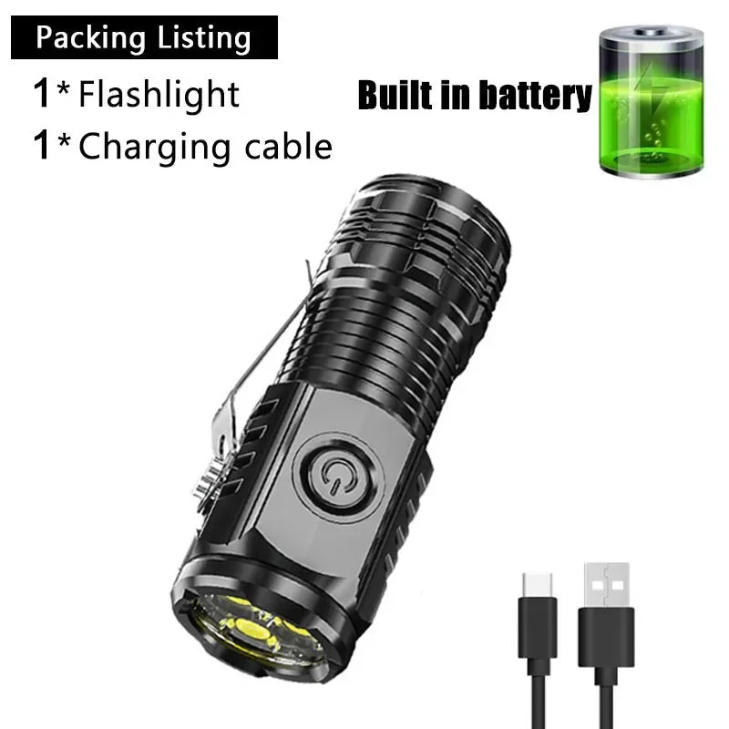 Mini USB Rechargeable LED Flashlight – Pen Clip & Magnet