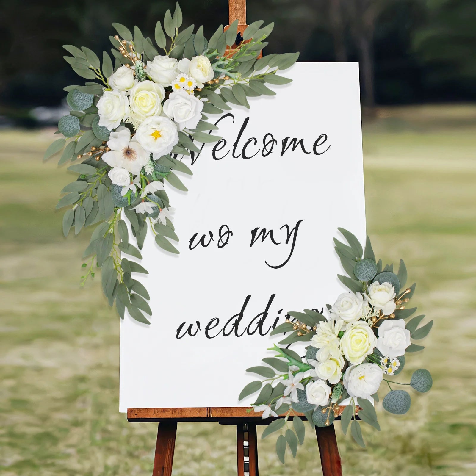 White Faux Arch Flower 2 Wedding Welcome Signs Floral Swag Reception