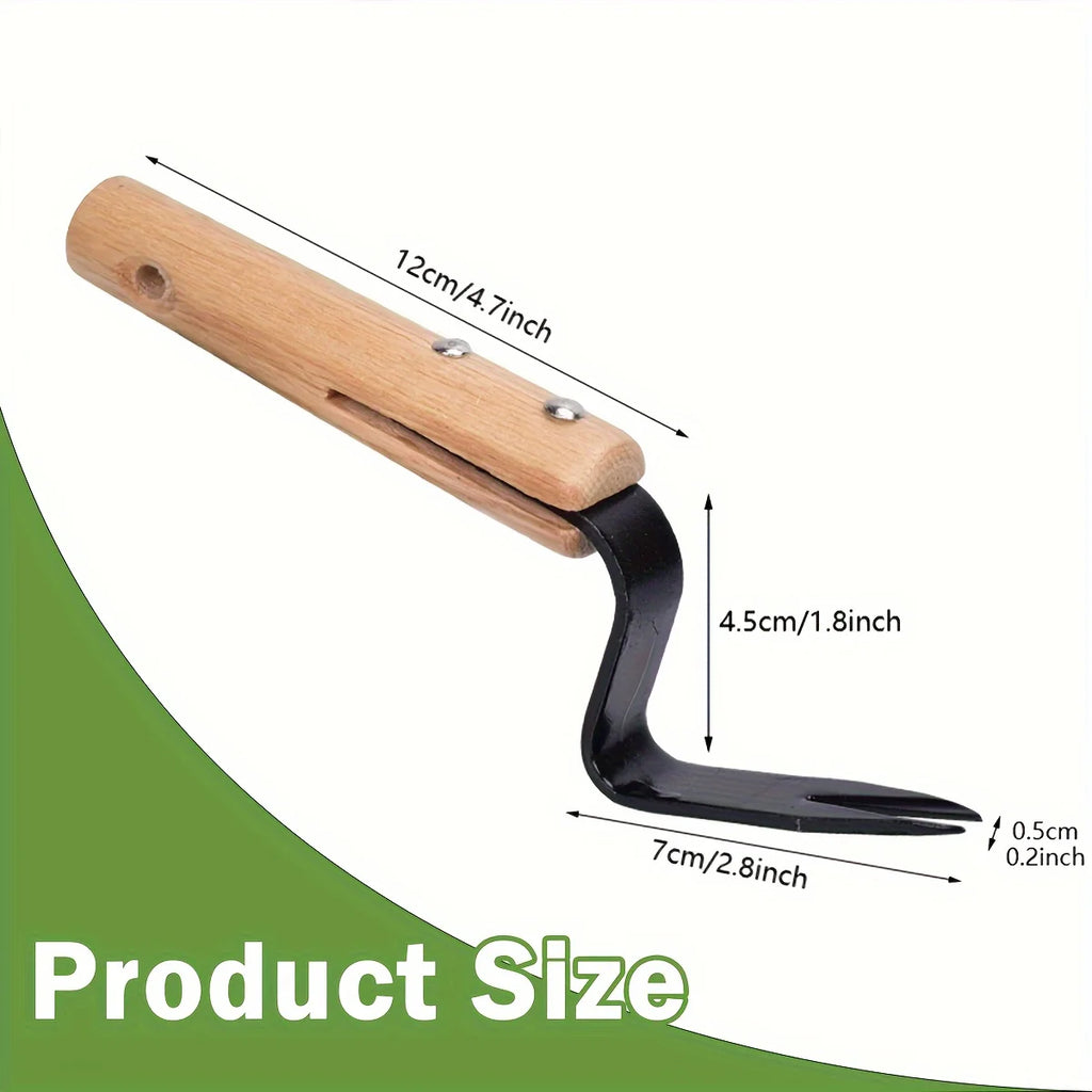 Premium Handheld Weeder Tool Durable Metal Fork Wooden Handle Easy Zpaxo