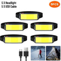COB 180 Floodlight LED Headlamp Flashlightflashlight 3 Modes Built-in Zpaxo 5PCS