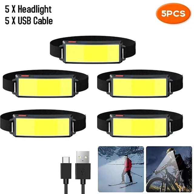 COB 180 Floodlight LED Headlamp Flashlightflashlight 3 Modes Built-in Zpaxo 5PCS