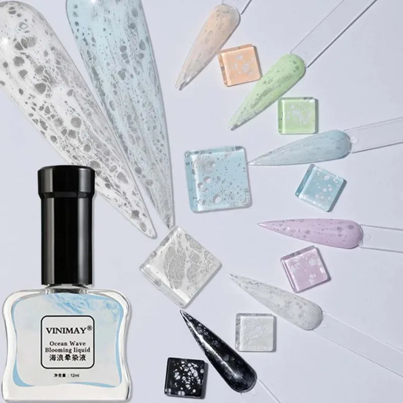 Bubble Ocean Wave Nail Art Glue Poke White Black Lace Hollow Gradient
