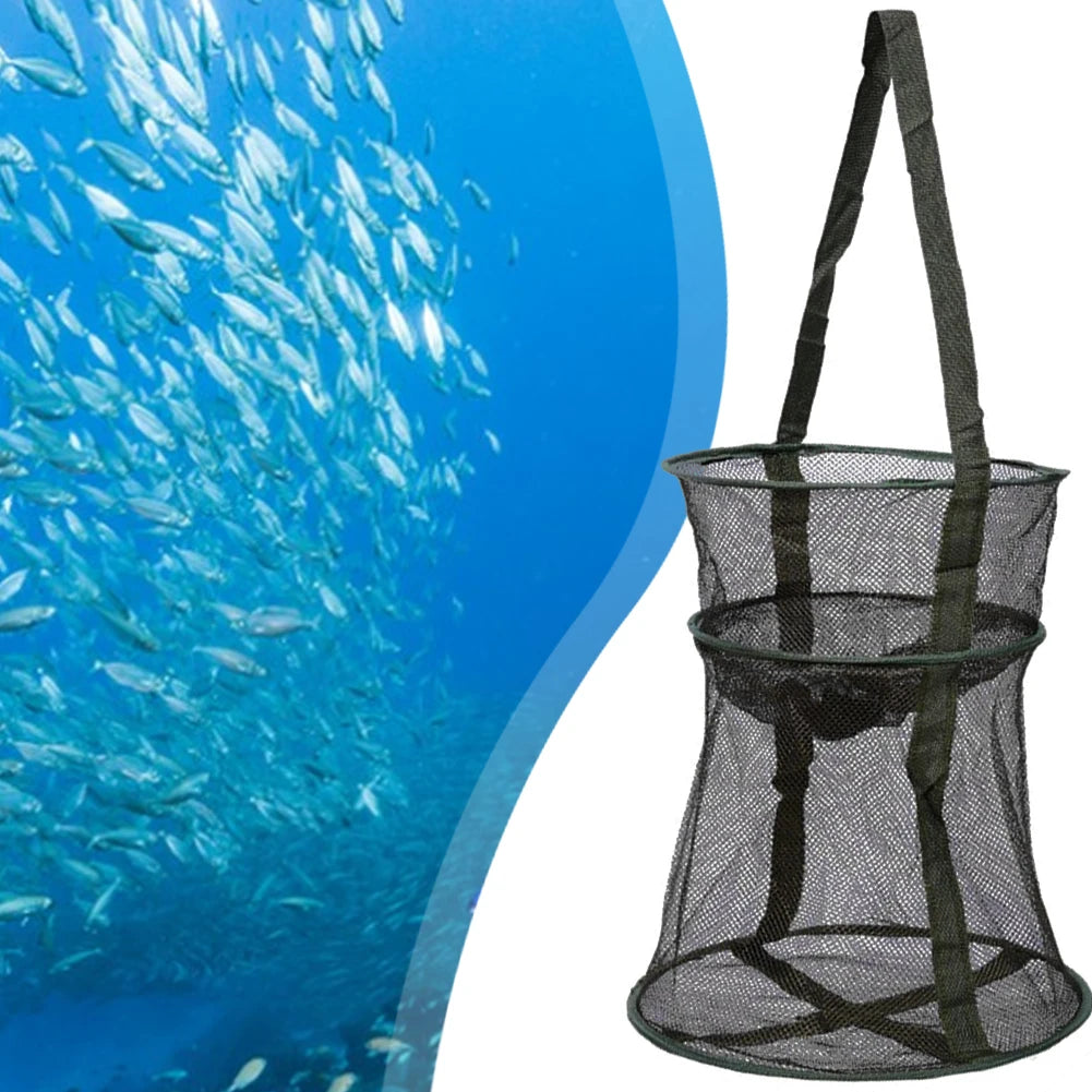 Mesh Fishing Cage Folding Fish Net Round Collapsible Trap Foldable