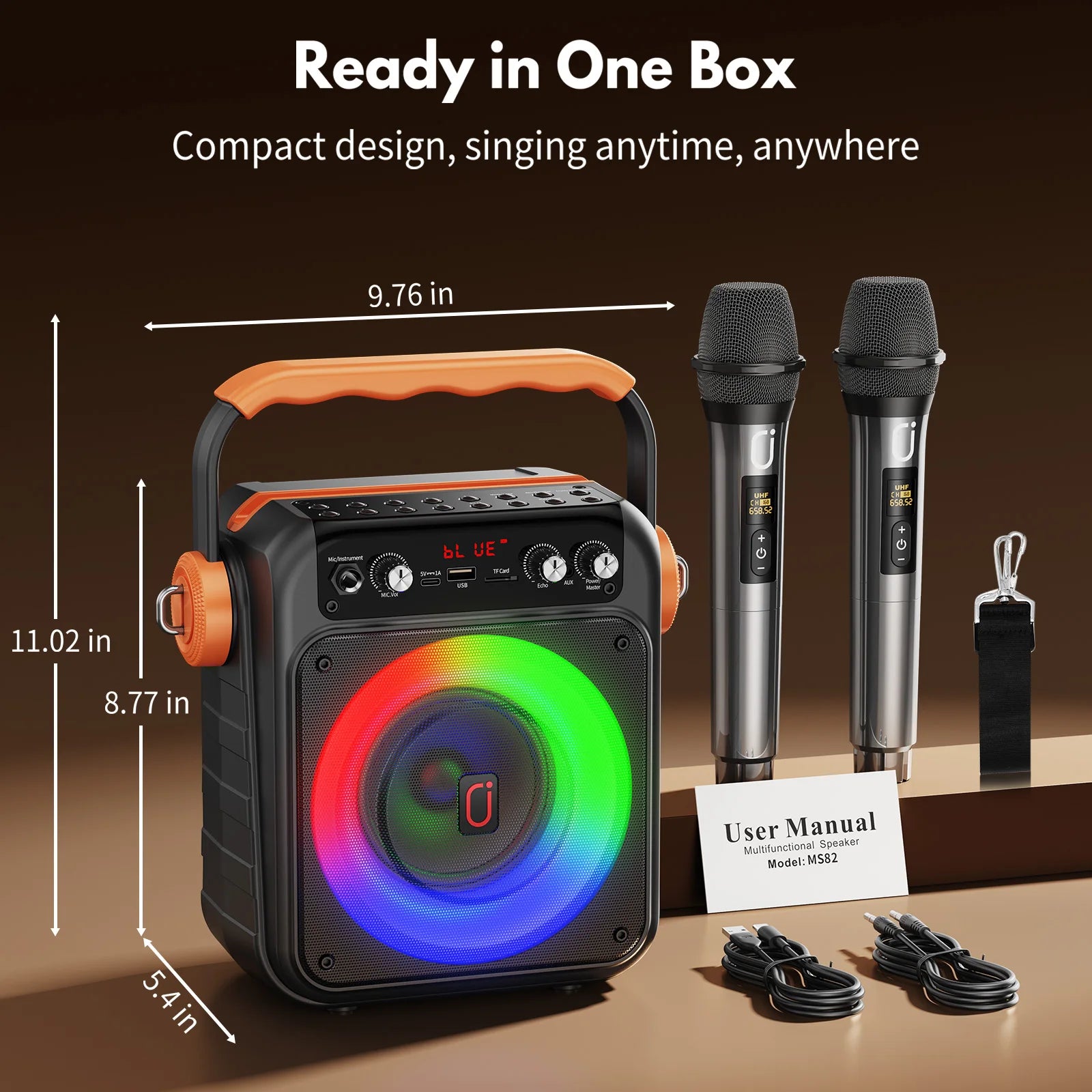Karaoke Machine 2 Wireless Microphones Portable Bluetooth 5 3 Light