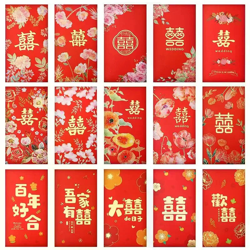6Pcs Traditional Chinese Wedding Red Envelope Lucky Money Packets Blessing Red Packet Hongbao Wedding Gifts Zpaxo