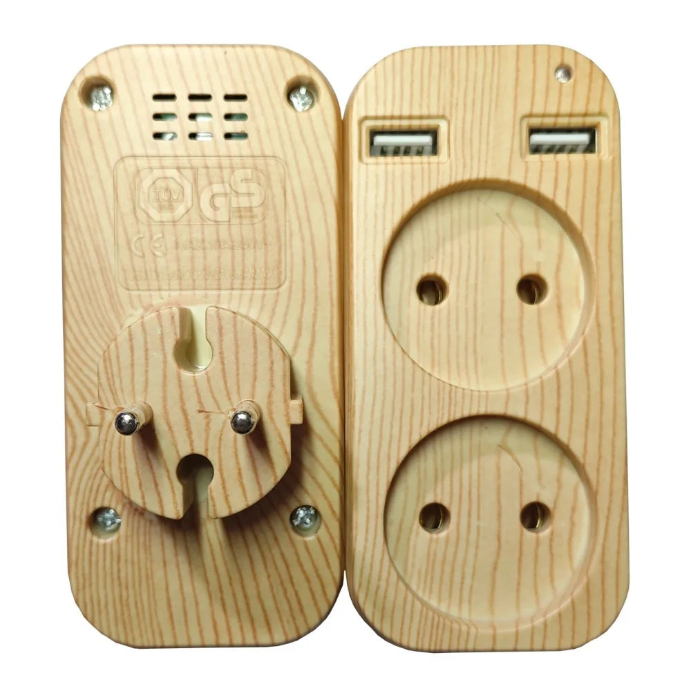 EU Plug Power Strip Adapter – 2 AC Sockets & 2 USB Ports 1200W Power Strip Adapter Zpaxo EU Wood Color 2 USB