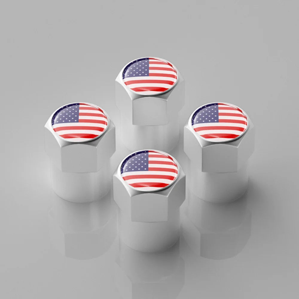4-Pack National Flag Aluminum Tire Valve Stem Caps | Car & Bike