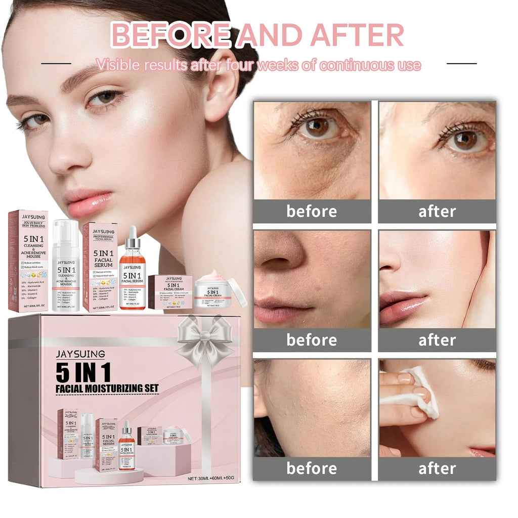 5 in 1 Skincare Set for Deep Hydration Lock with Niacinamide Serum and Vitamin C Moisturization Cleansing mousse serum cream Zpaxo