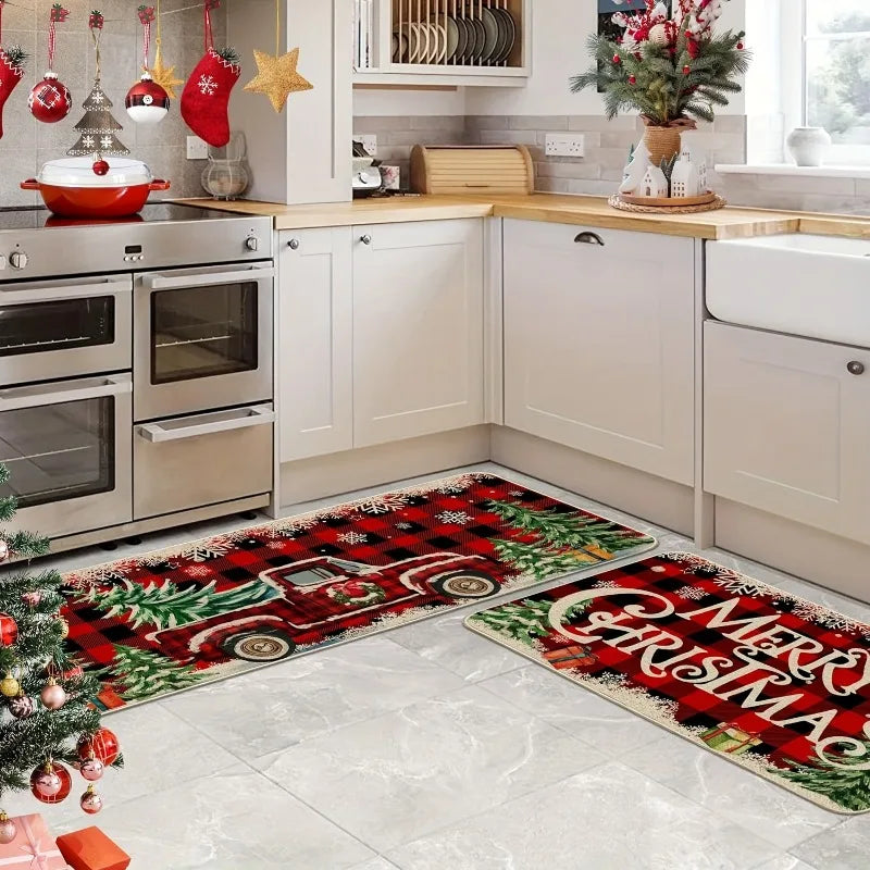 Christmas Theme Rug Machine Washable Dog Print Floor Mat Living Room