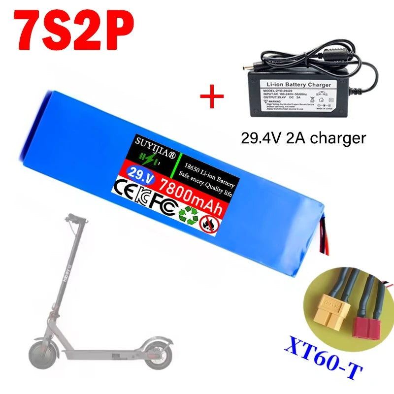 100% Original New Scooter Battery 7S2P 25.2V 7800mAh Lithium-ion Rechargeable Battery 18650 Battery Pack Lithium with Charger Zpaxo XT60-T