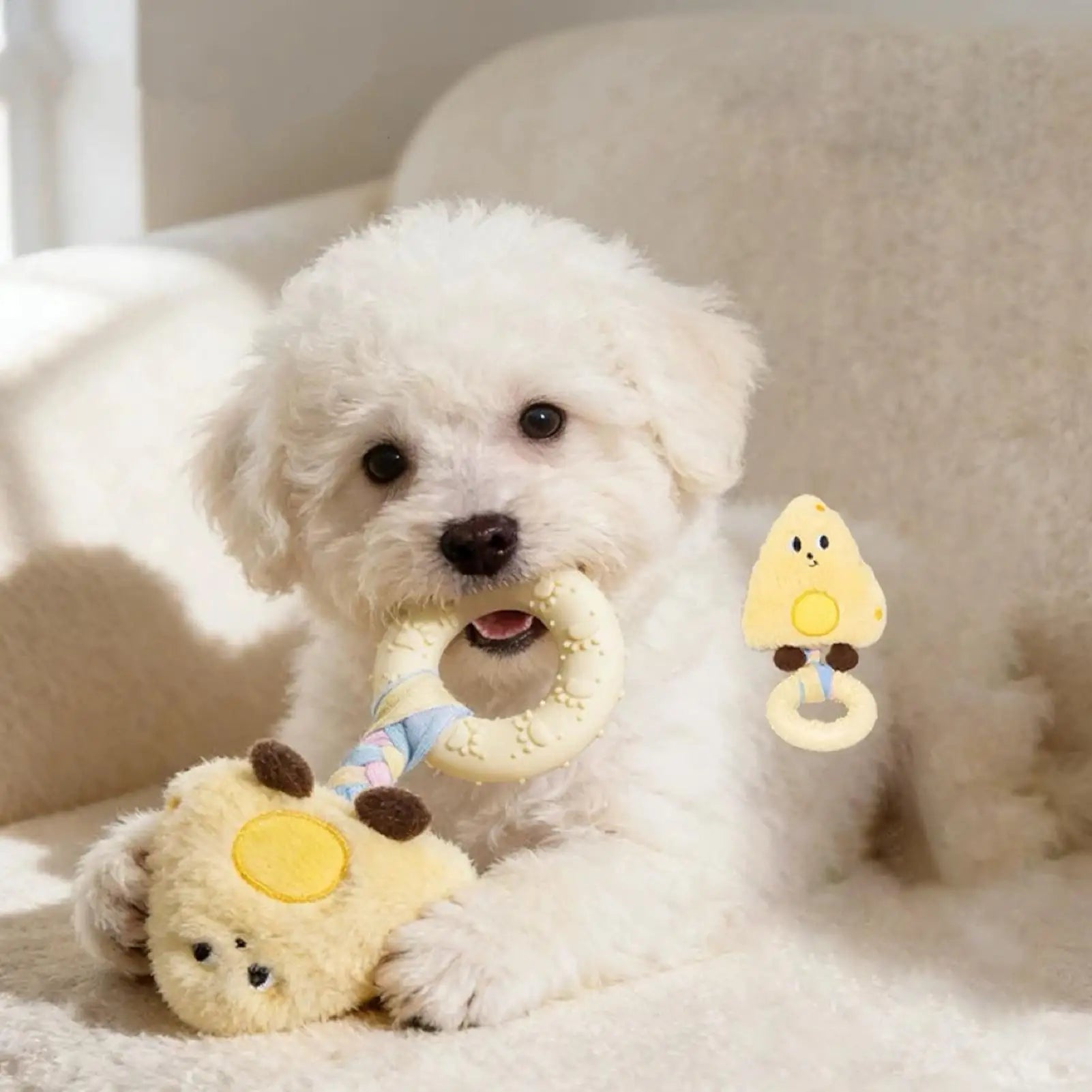 Dog Squeak Toy Cheese Shaped Plush Sounding Puppy Teething Chew Small