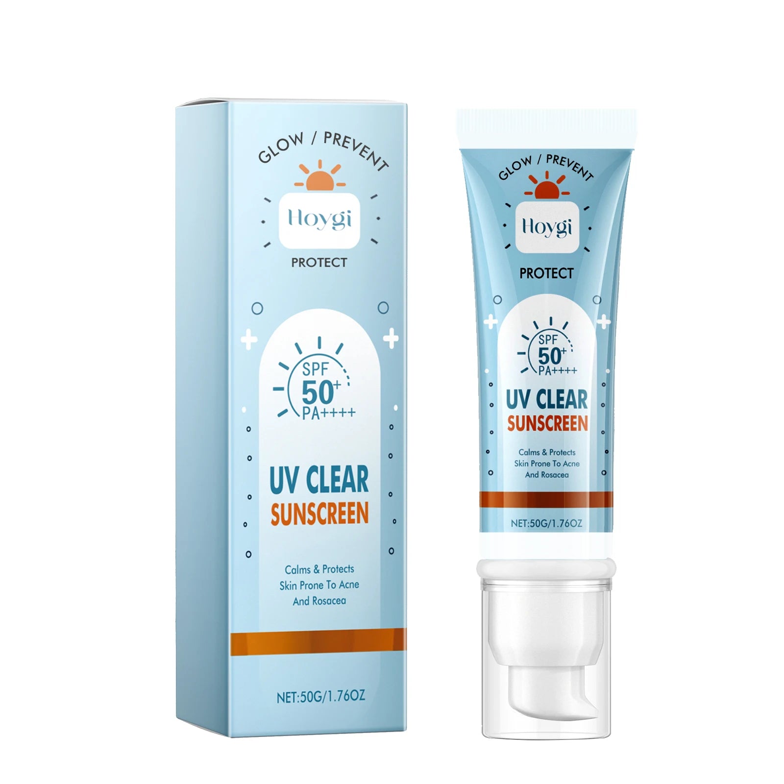Hoygi Oil-Free Lightweight Sunscreen Cream Broad Spectrum SPF 50+ Non-Greasy Quick-Dry for Daily Face Protection and Makeup Base Zpaxo 1PC