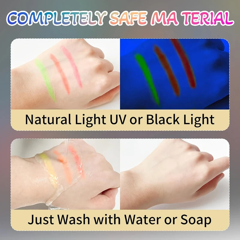 UV Neon Face Body Paint Fluorescent Glow Dark Crayons Sticks Mardi Zpaxo