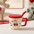 Christmas Cat Appearance Level Mark Ceramic Water Cup Lid Spoon Cute