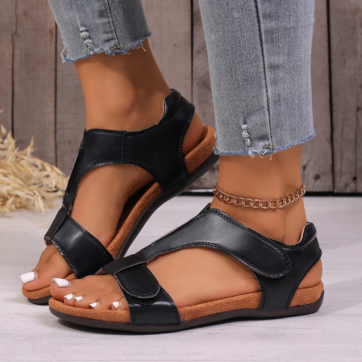 Women Flat Sandals Summer Fashion Shallow Comfortable Lightweight Zpaxo black 41