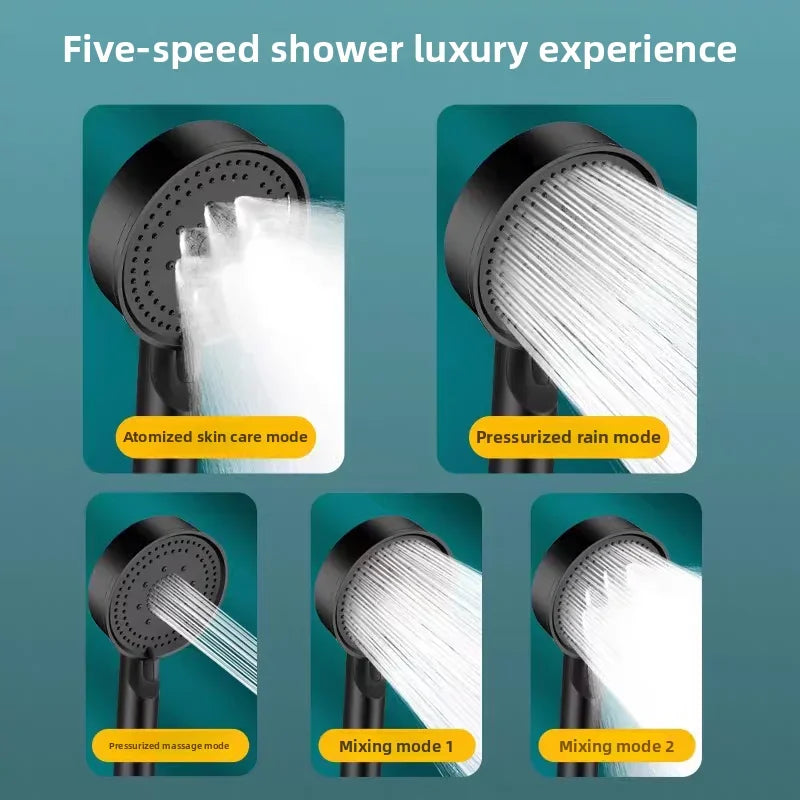 Black 5 Modes Shower Head Adjustable High Pressure Water Saving Shower Head Water Massage Shower Head Bathroom Accessories Zpaxo