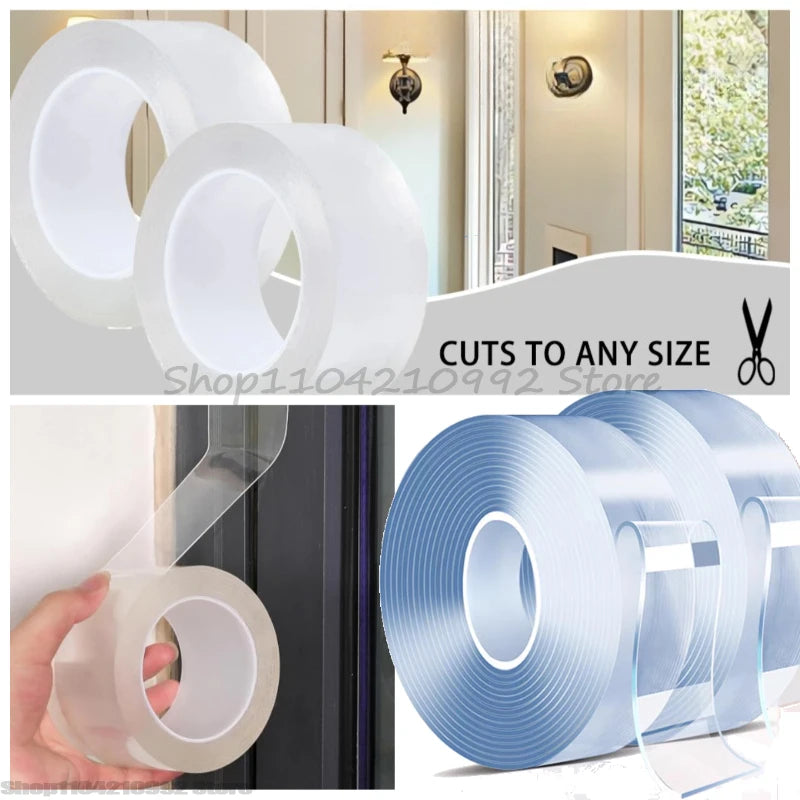 1/2/3/5M Nano Tape Tracsless Double Sided Tape Transparent No Trace Reusable Waterproof Adhesive Tape Cleanable Home Zpaxo