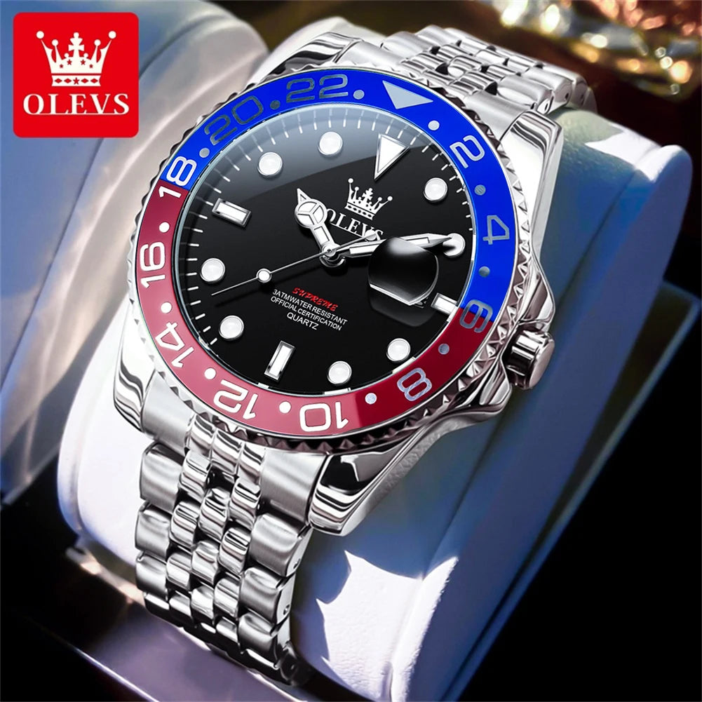 OLEVS Men's Watches Top Brand Luxury Classic Datejust Original Quartz Watch for Man Waterproof Luminous Big Date Stainless Steel Zpaxo red blue No China Mainland