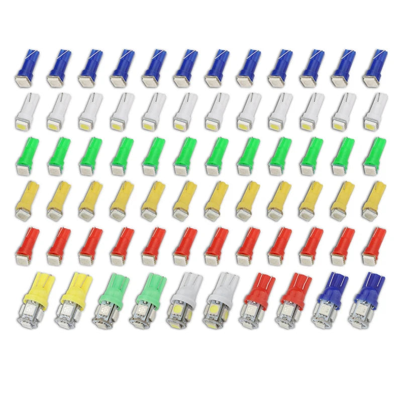 70PCS T5 T10 5050 SMD LED Dash Instrument Gauge Cluster Bulbs