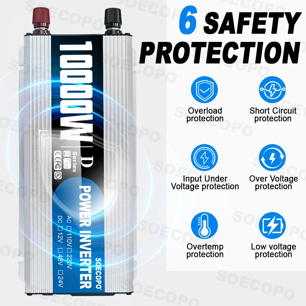 10000W Peak Power Inverter DC 12V 24V 48V AC 110V 220V Universal