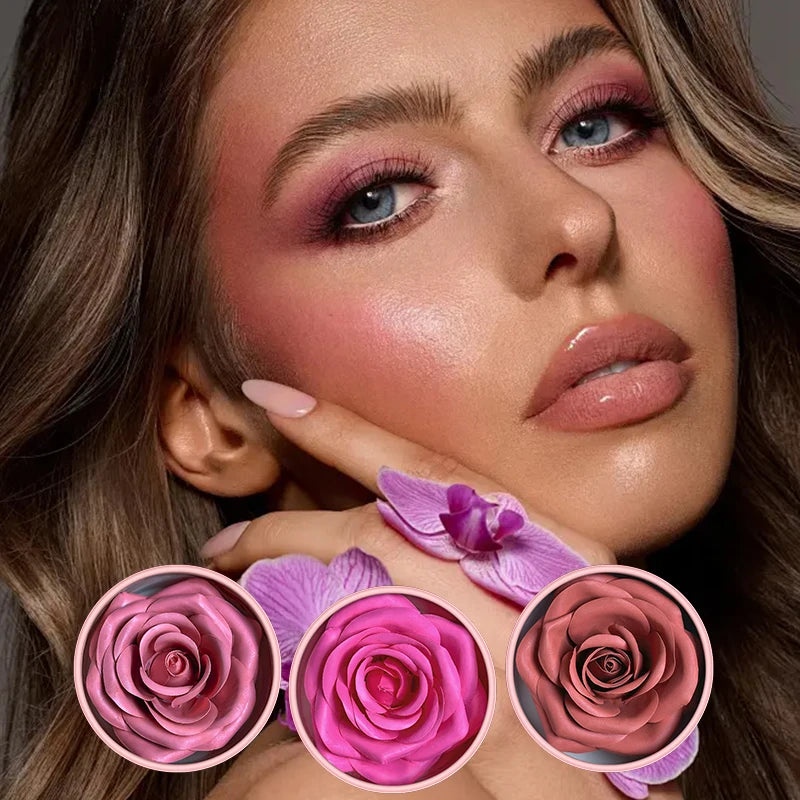 4 Color Rose Petal Blush Makeup Matte Natural Waterproof Highgloss Contour Set Flower Blusher Pigment Face Blush Makeup Cosmetic Zpaxo
