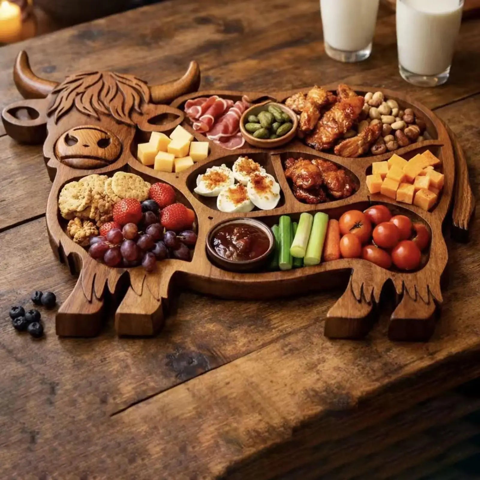 Wooden Cow Charcuterie Board Cheese Platter Appetizer Serving Tray