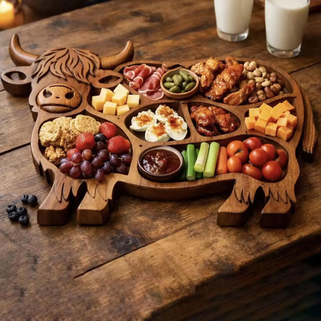 Wooden Cow Charcuterie Board Cheese Platter Appetizer Serving Tray