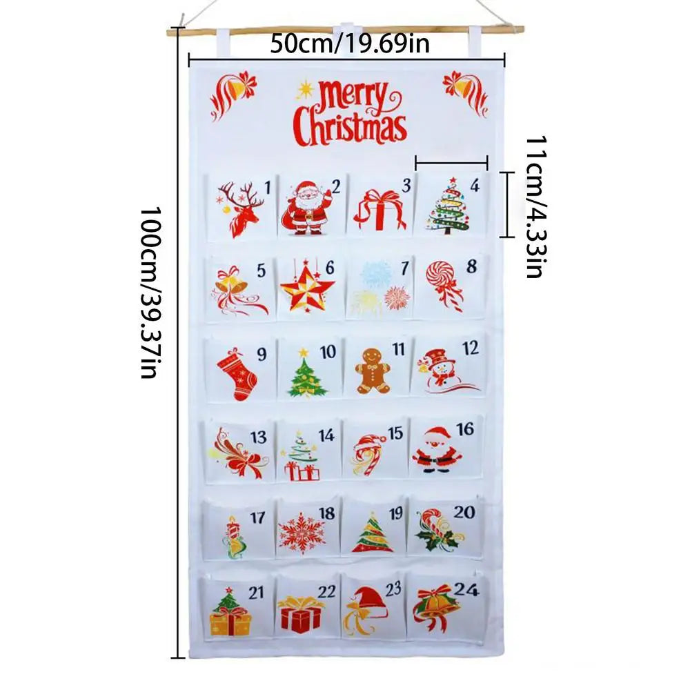 24 Days Christmas Advent Calendar Bag Hangable Fabric Storage Pockets