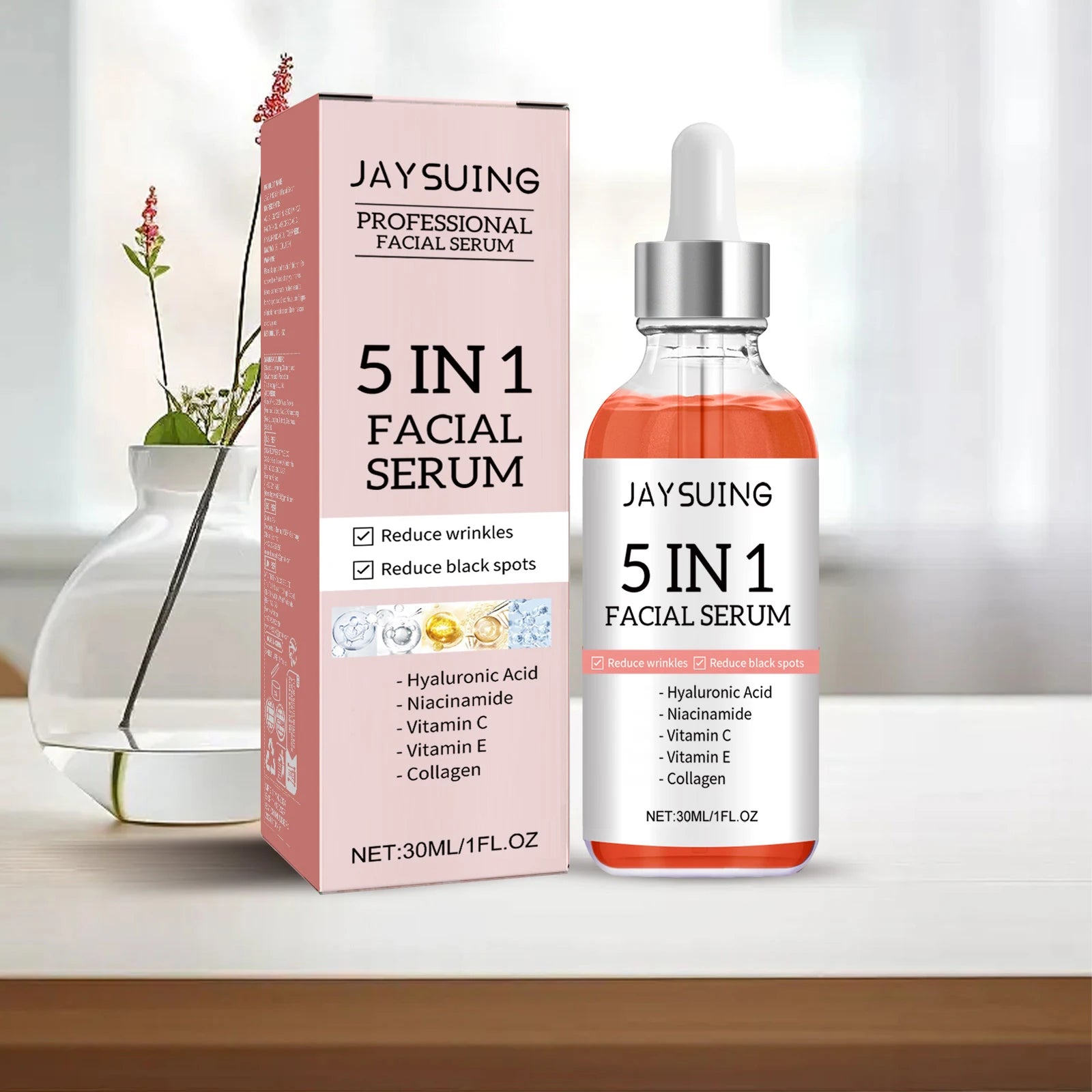 5 In 1 Face Serum Hyaluronic Acid Moisturizing Whitening Anti Wrinkle Aging Vitamin C Fade spots Shrink Pores Skin Care 30ml Zpaxo