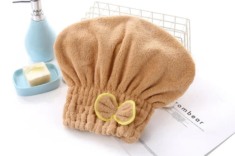 1Pc Women Hair Cap Microfibre Quick Hair Drying Bath Spa Bowknot Cap Wrap Towel Hat for Bath Bathroom AccessoriesShower Cap Zpaxo Khaki