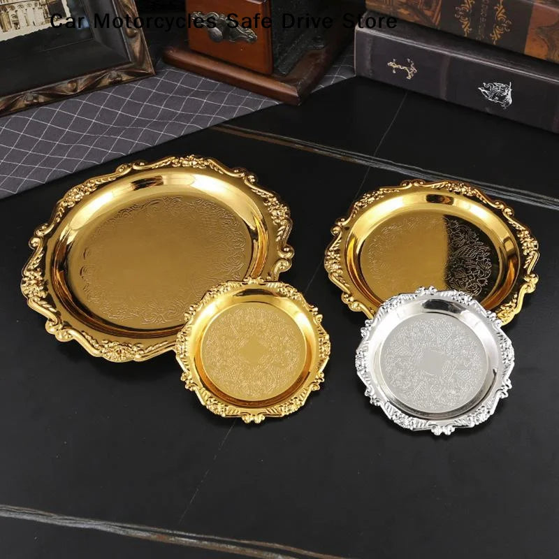 CMRetro Luxury Stainless Steel Plates Cake Dessert Tray Tea Snack