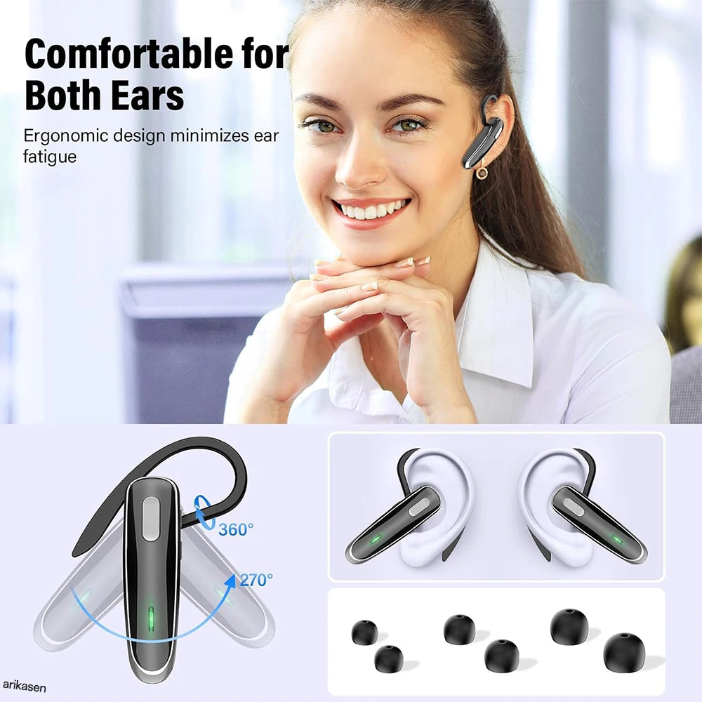 Wireless Bluetooth Headset V5 4 Earpiece Built-in Dual ENC Mic 10Hrs