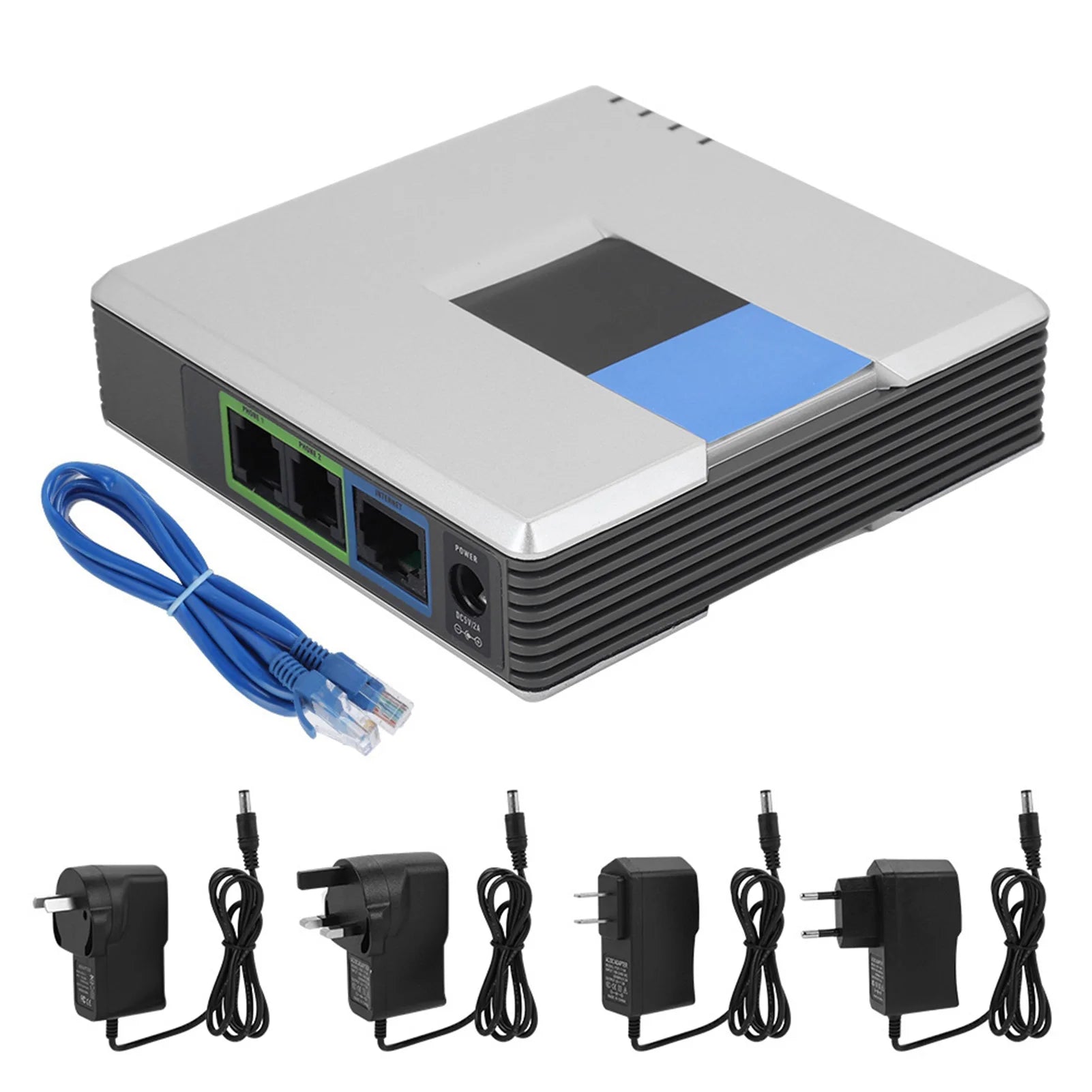 2 Ports Adapter SIP Internet Phone Gateway VoIP RJ45 Cable Linksys