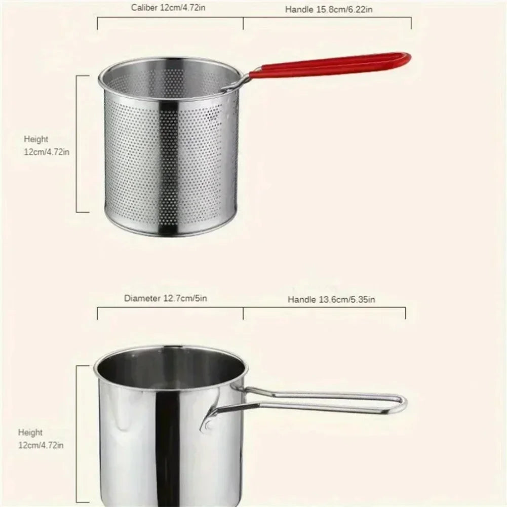 stainless steel fryer with French fries and chicken wings, household small oil pot with filter screen, Tianfu Luo pot Zpaxo