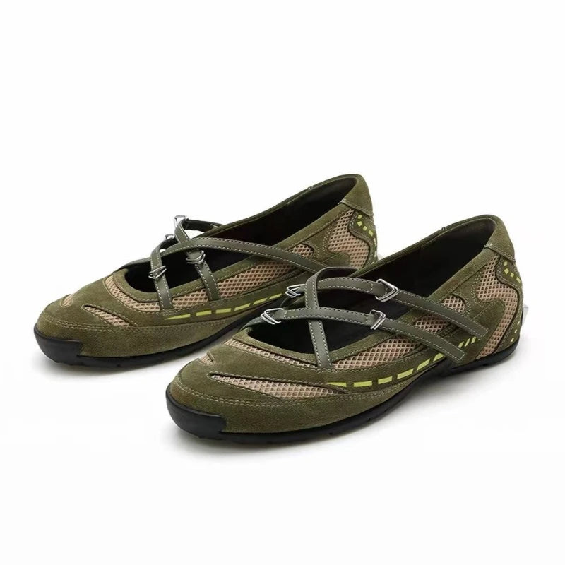 Women's Mesh Fabric Hollow Out Breathable Vintage Single Shoes Spring Zpaxo green 36