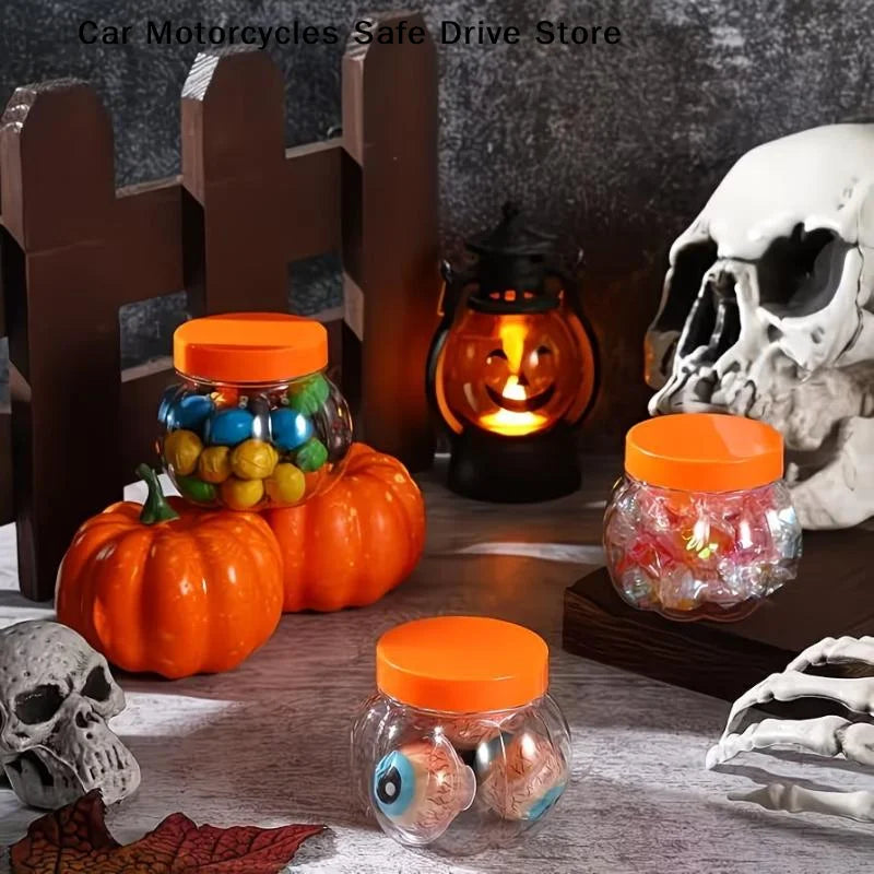 5 Clear Pumpkin Candy Jars Food Grade Plastic Storage Lids Kids