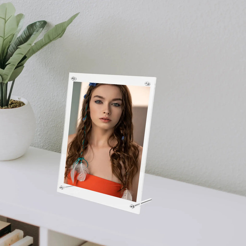 Frameless Acrylic Photo Frame Clear Freestanding Desktop Picture
