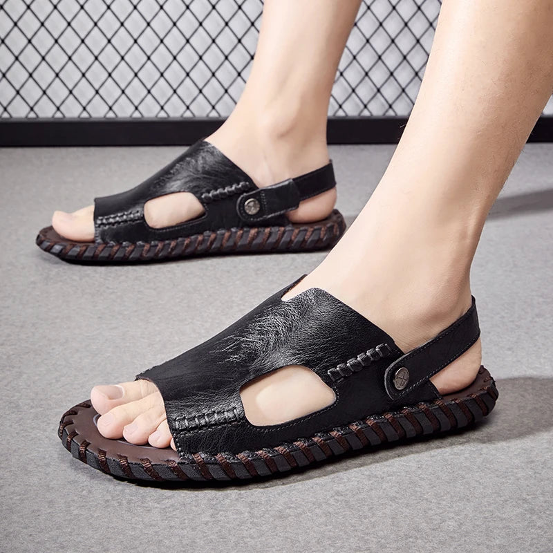 Summer Men Sandals Leather Mens Casual Shoes Outdoor Beach Roman Zpaxo