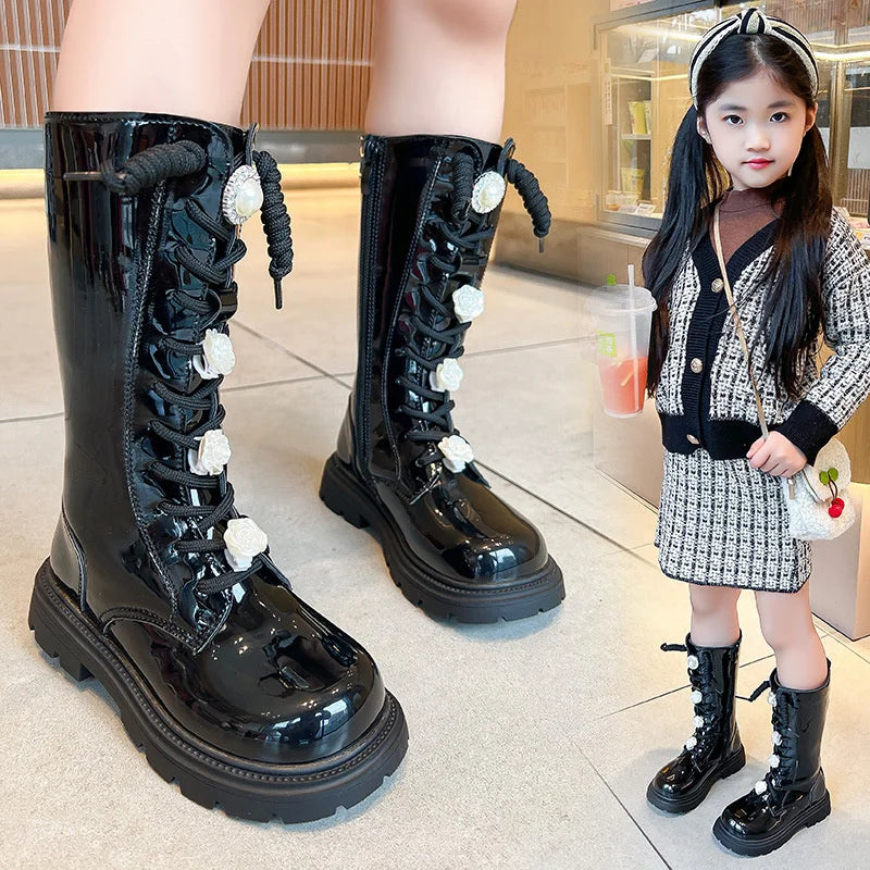 Fashion Children Long Boots Girls Patent Leather Princess Knight Zpaxo