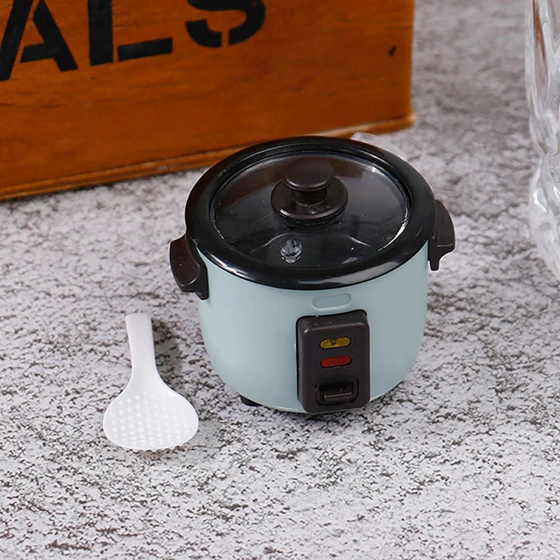 ▶1/12 Mini Rice Cooker Model With Rice Spoon Dollhouse Miniature Kitchen Appliances For Dollhouse Food Accessories Toy Zpaxo B