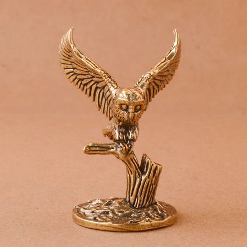 1Pc Owl Statue Antique Solid Brass Owl Mini Figurines Retro Copper Animal Tea Pet Desktop Ornament Decor Crafts Animal Figurines Zpaxo
