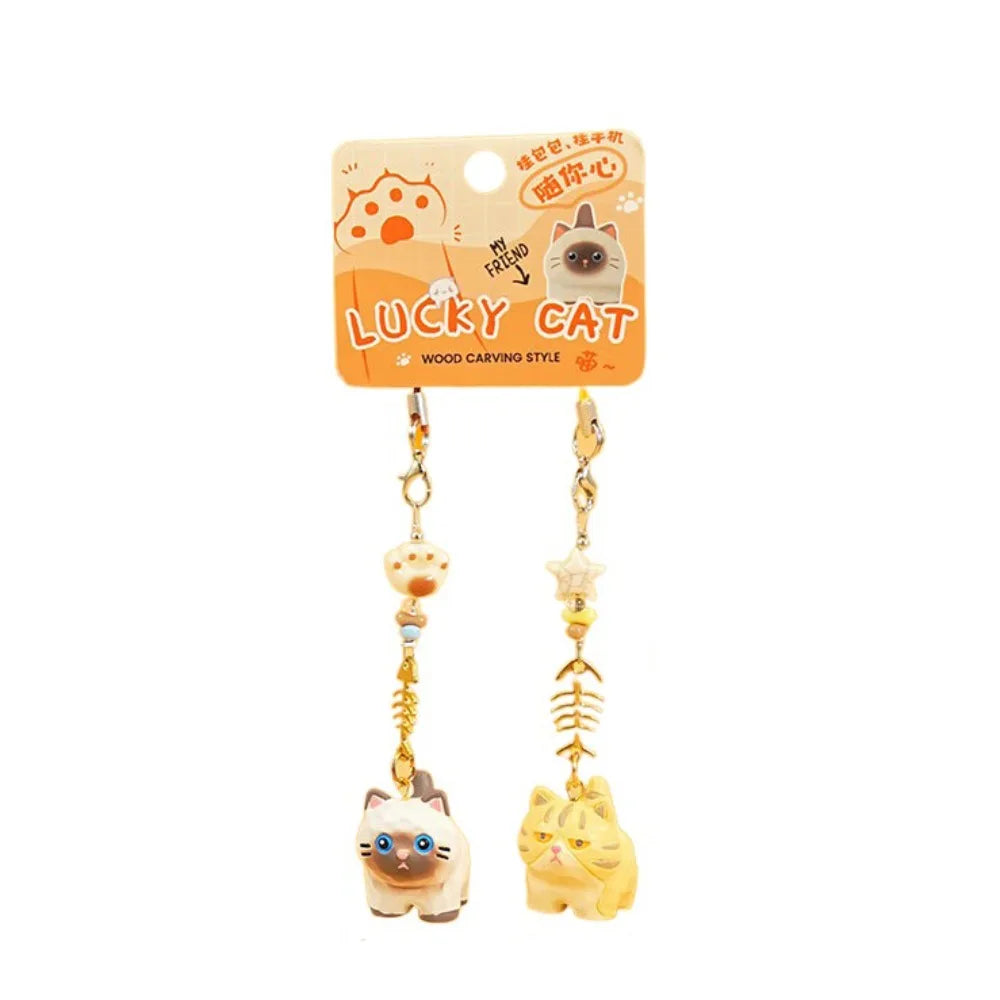 2Pcs Cartoon Paw Beads Cat Fishbone Keychain Bag Hanging Ornaments Car Keyring Cute Resin Cat Pendant Key Decor Zpaxo Style 2
