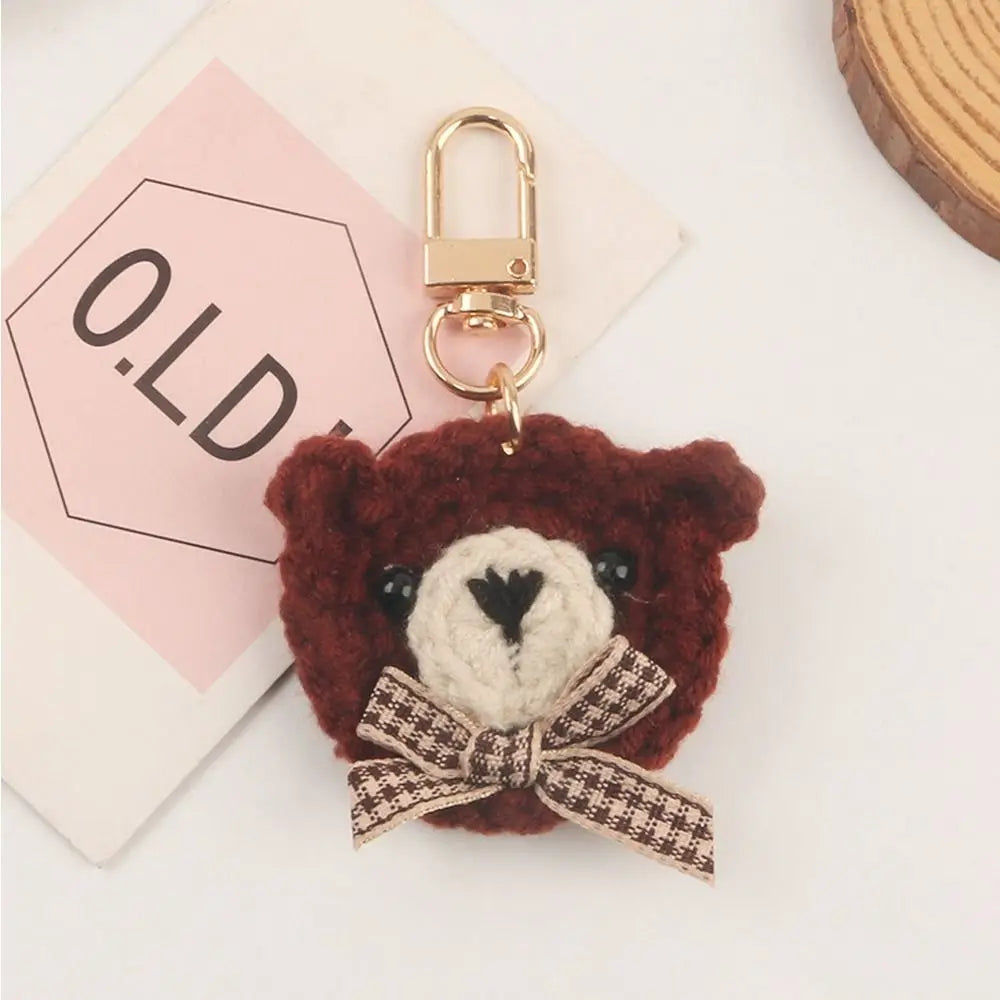 Lovely Car Accessory Bow Tie Bear Girl Gift Knitting Wool Bag Pendant Girls Key Chain Korean Style Key Chain Schoolbag Pendant Zpaxo A