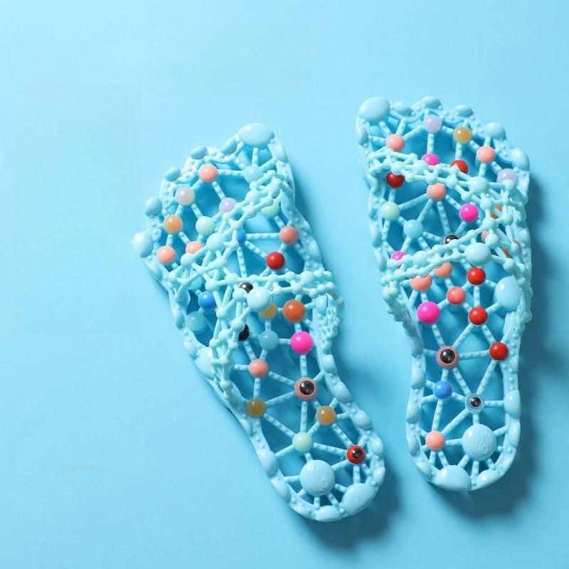 Bathroom summer slippers dormitory anti slip home indoor shower breathable women's hollow foot massage quick drying Zpaxo 41-42 Light blue slippers