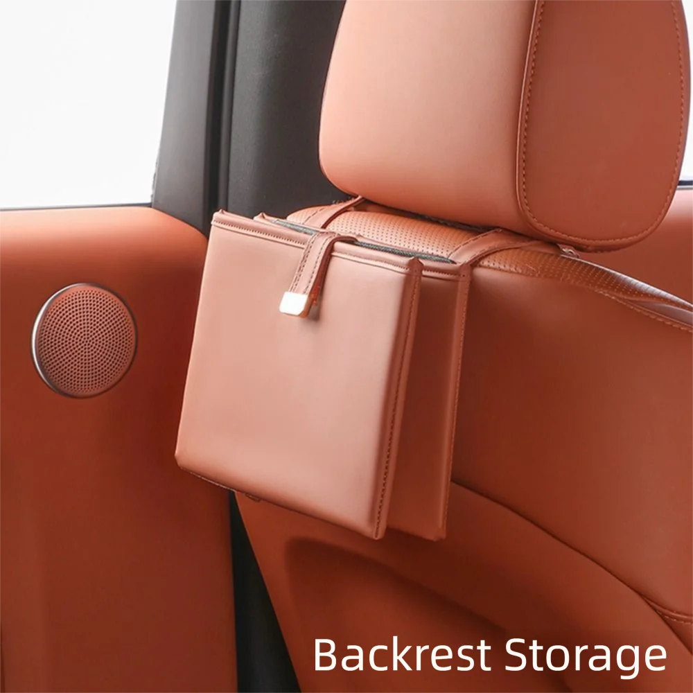 Leather Foldable Car Trash Bin Waterproof Space Saving Backseat Zpaxo