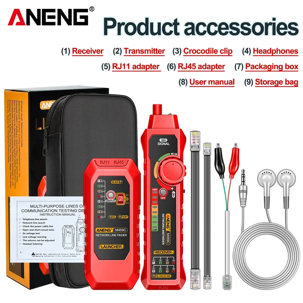 Multifunction RJ45 RJ11 LAN Cable Tester ANENG M469C Network Finder
