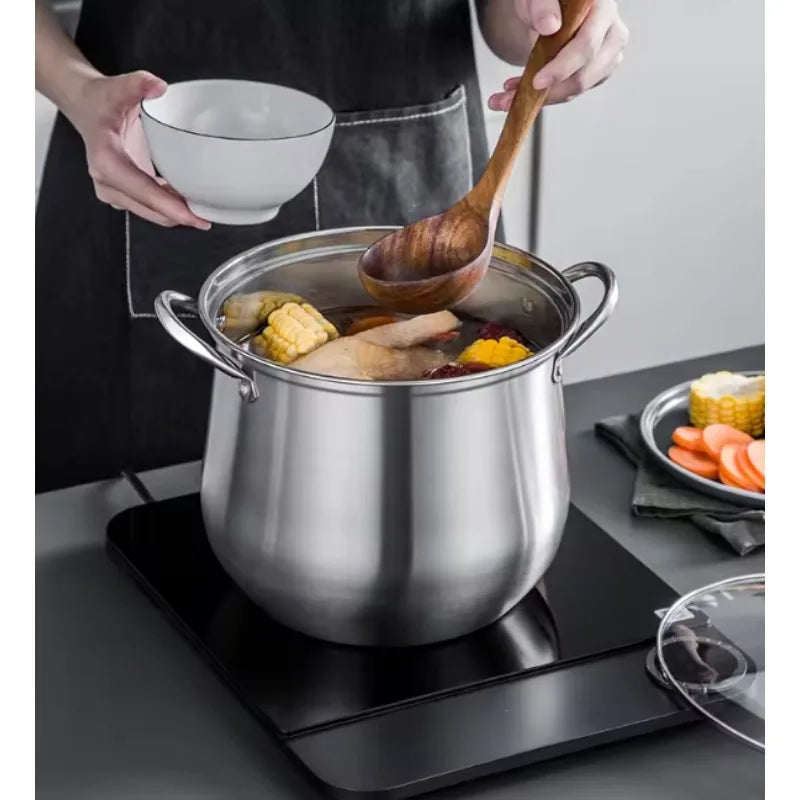 New Home Stainless Steel Special High Pot Large Capacity Double Ear Drum Shaped Sugar Soup Pot, Thick and Durable High Soup Pot Zpaxo